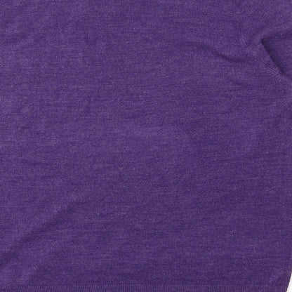 Brand and care label for Atlantic Bay men’s purple pullover sweatshirt, size L