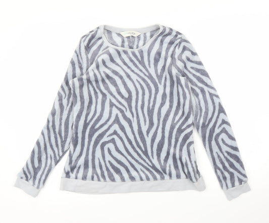 Avon Womens Grey Animal Print Fleece Top Pyjama Top Size S  - Zebra print