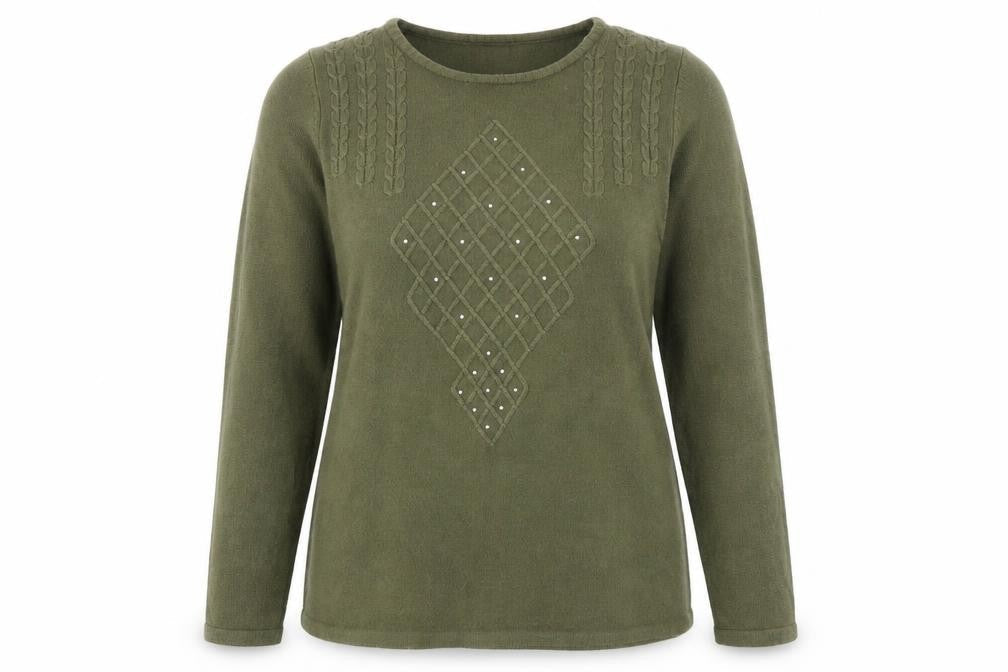 Anna Rose Womens Green Argyle/Diamond  Pullover Jumper Size L