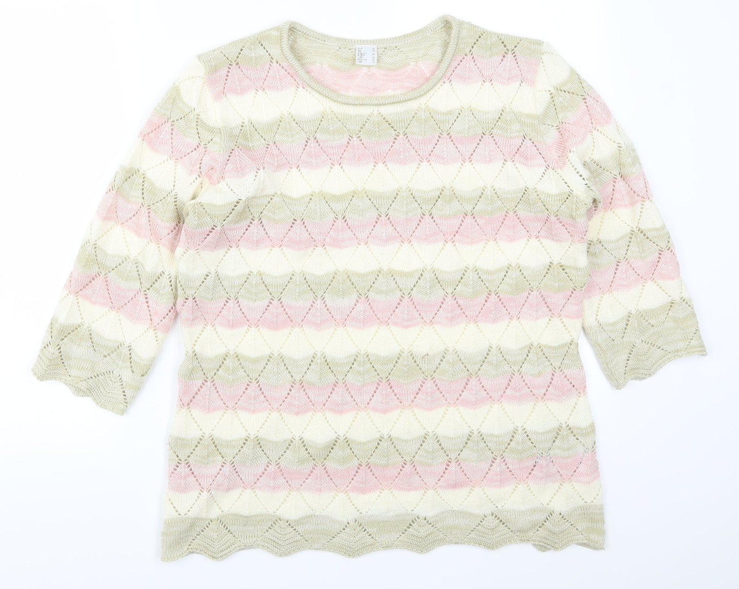 Preworn Womens Pink Striped  Pullover Jumper Size 16  - Beige