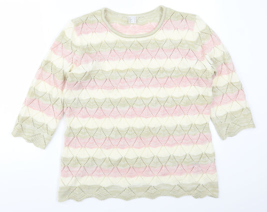 Preworn Womens Pink Striped  Pullover Jumper Size 16  - Beige
