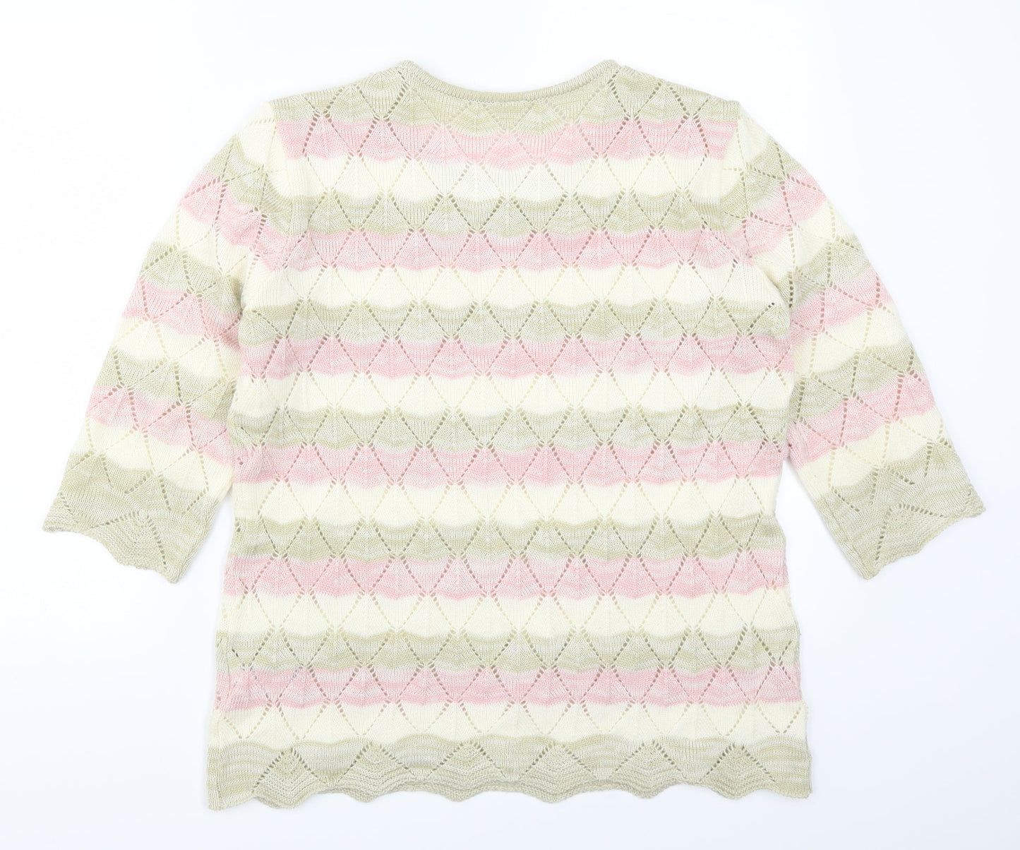 Preworn Womens Pink Striped  Pullover Jumper Size 16  - Beige