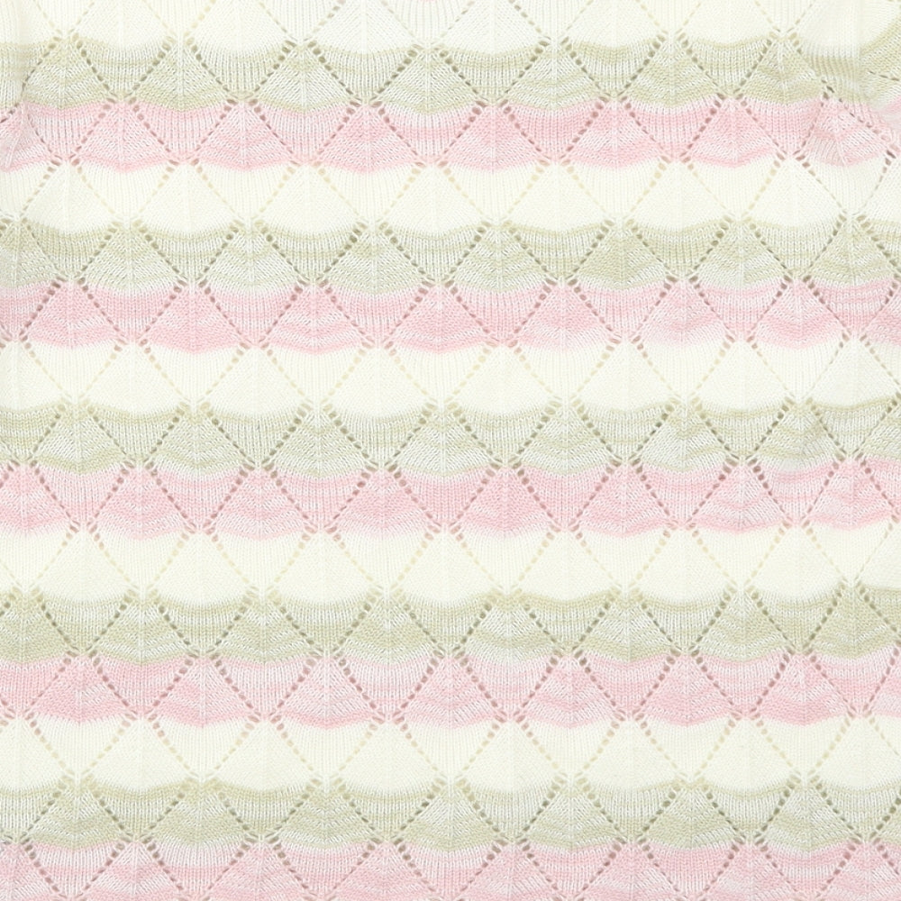 Preworn Womens Pink Striped  Pullover Jumper Size 16  - Beige