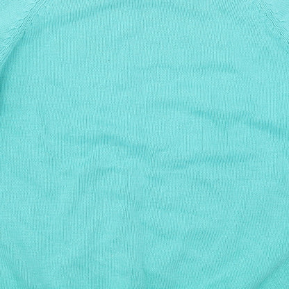 Brand and care label for Casual Club women’s blue jumper, size M