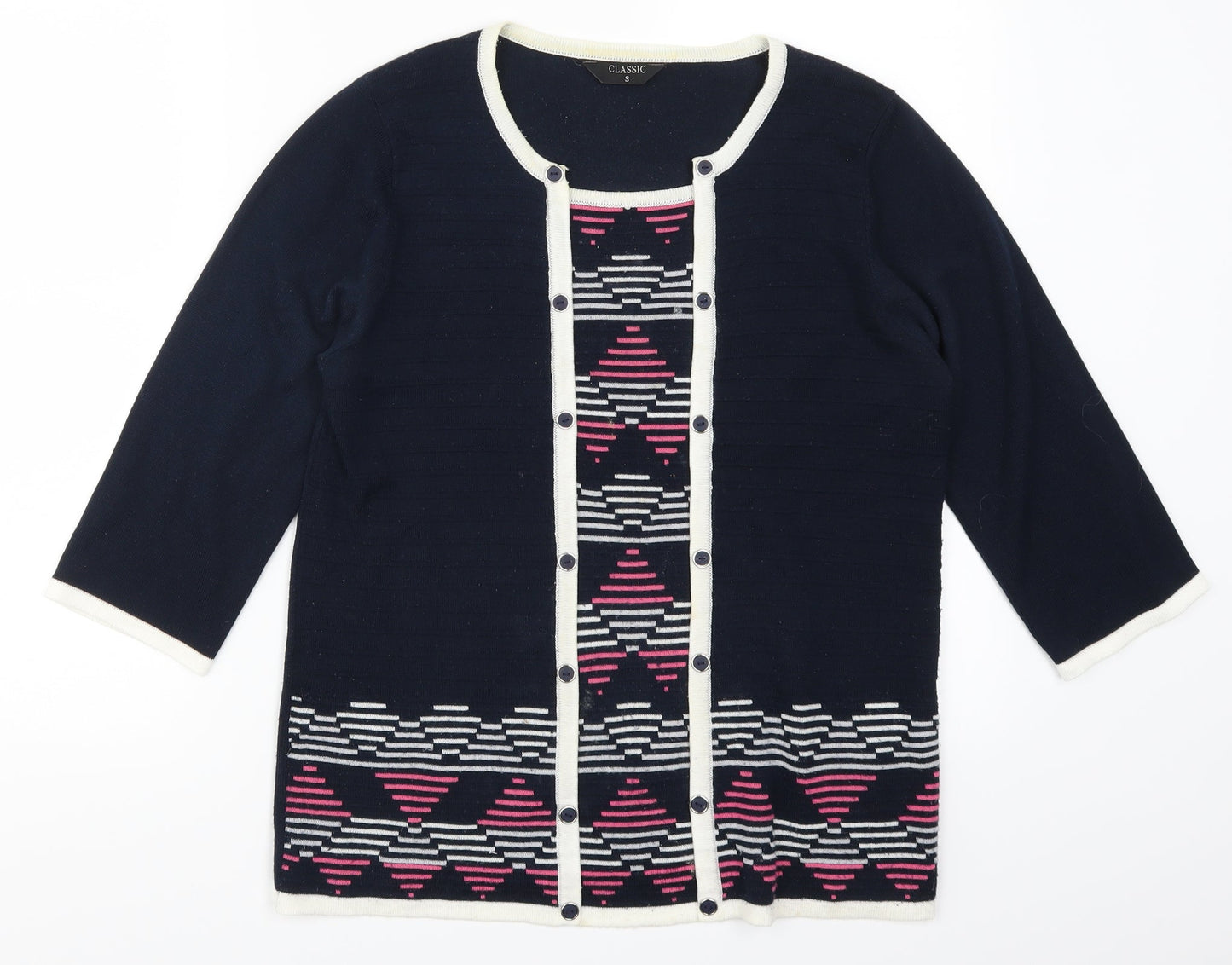 Classics Womens Blue Geometric  Pullover Jumper Size S