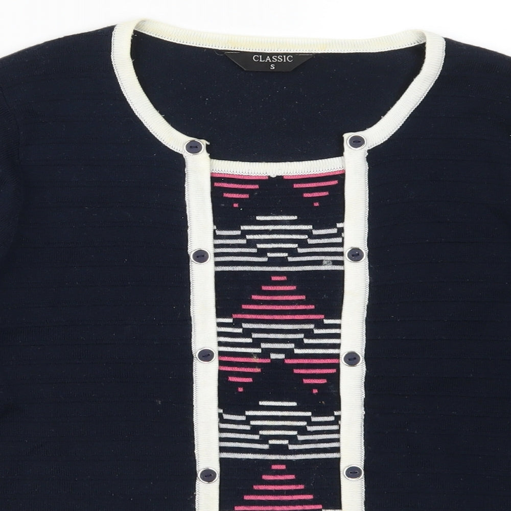 Classics Womens Blue Geometric  Pullover Jumper Size S