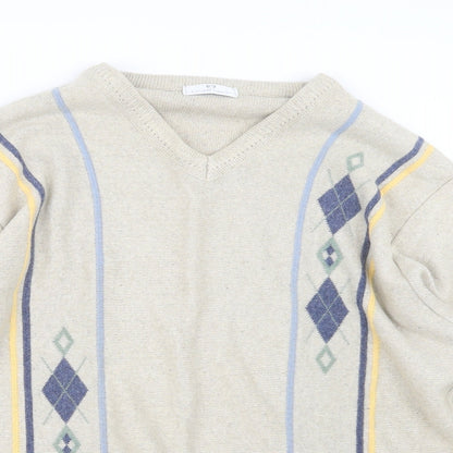 Preloved Essentials Mens Beige  Knit Pullover Jumper Size S - Detail