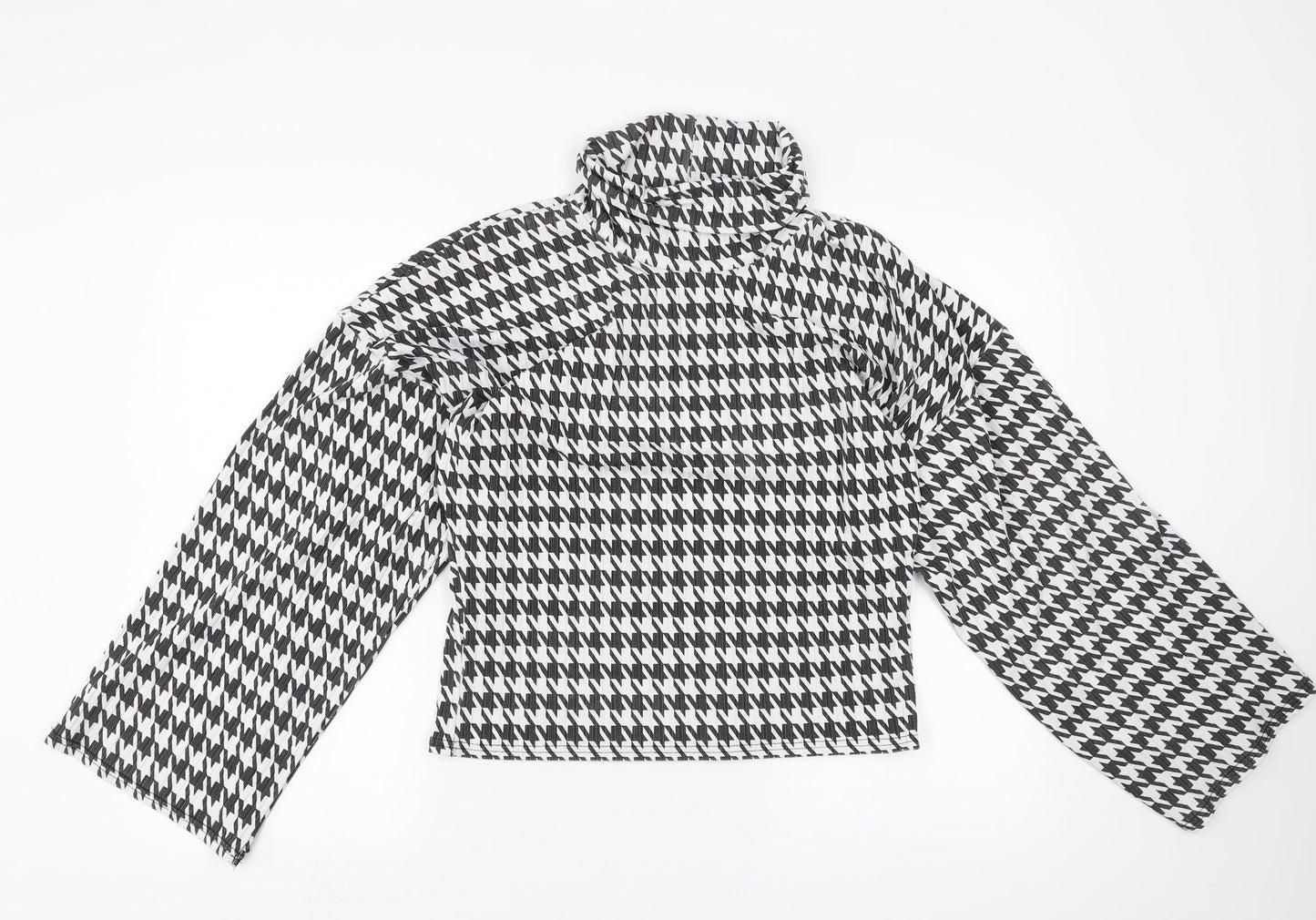 PRETTYLITTLETHING Womens Black Houndstooth  Basic Blouse Size S