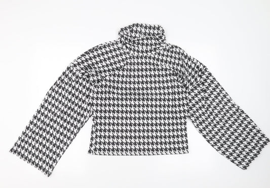 PRETTYLITTLETHING Womens Black Houndstooth  Basic Blouse Size S