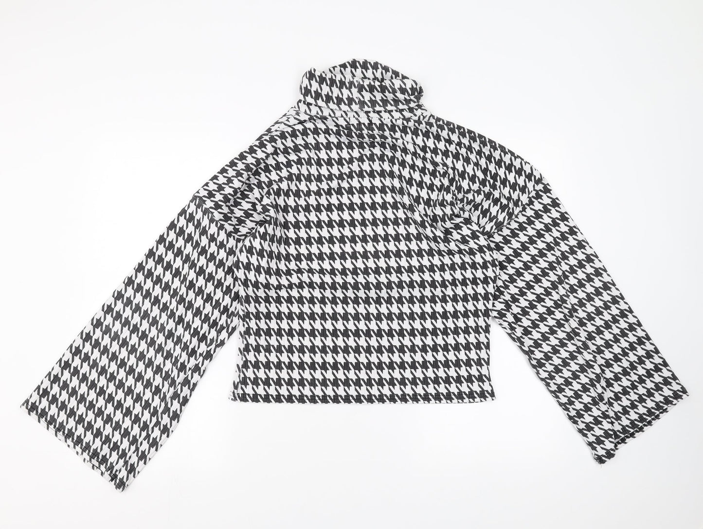 PRETTYLITTLETHING Womens Black Houndstooth  Basic Blouse Size S