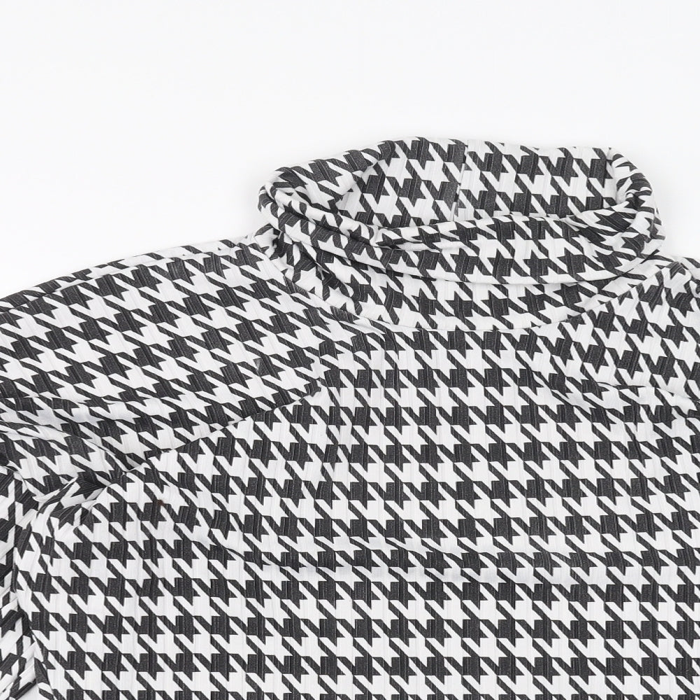 PRETTYLITTLETHING Womens Black Houndstooth  Basic Blouse Size S