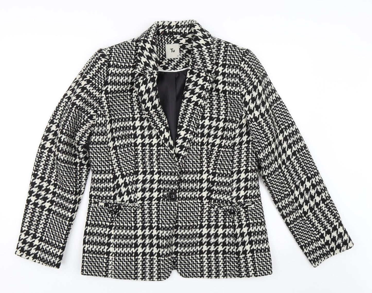 TU Womens Black Houndstooth  Jacket Blazer Size 12
