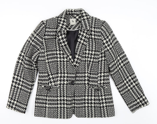 TU Womens Black Houndstooth  Jacket Blazer Size 12