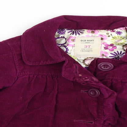 Close-up detail of Old Navy girls’ purple jacket, size 3, years