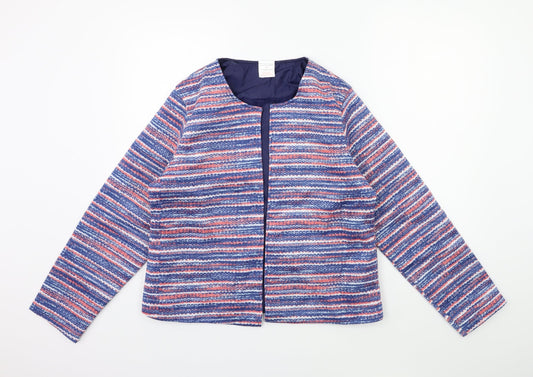 Anne De Lancay Womens Blue Striped  Jacket Blazer Size M