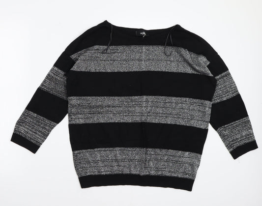 Wallis Womens Black Striped  Basic T-Shirt Size M
