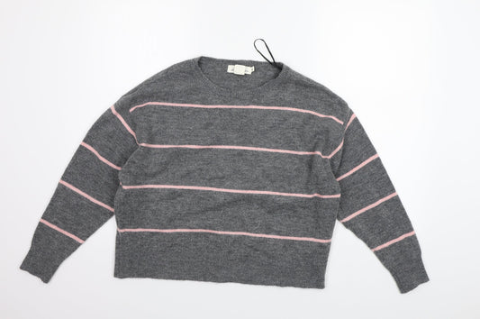 H&M Womens Grey Striped  Henley Jumper Size S