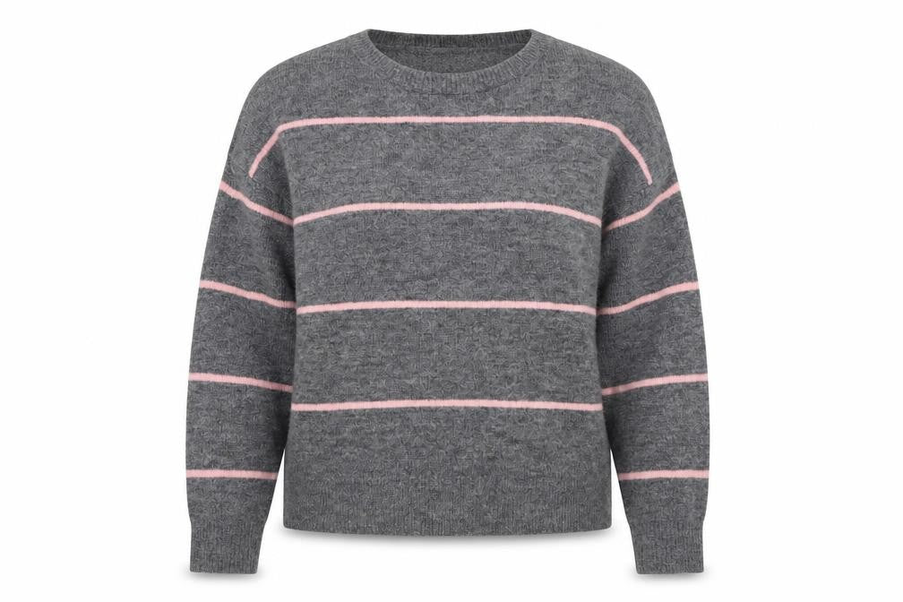 H&M Womens Grey Striped  Henley Jumper Size S