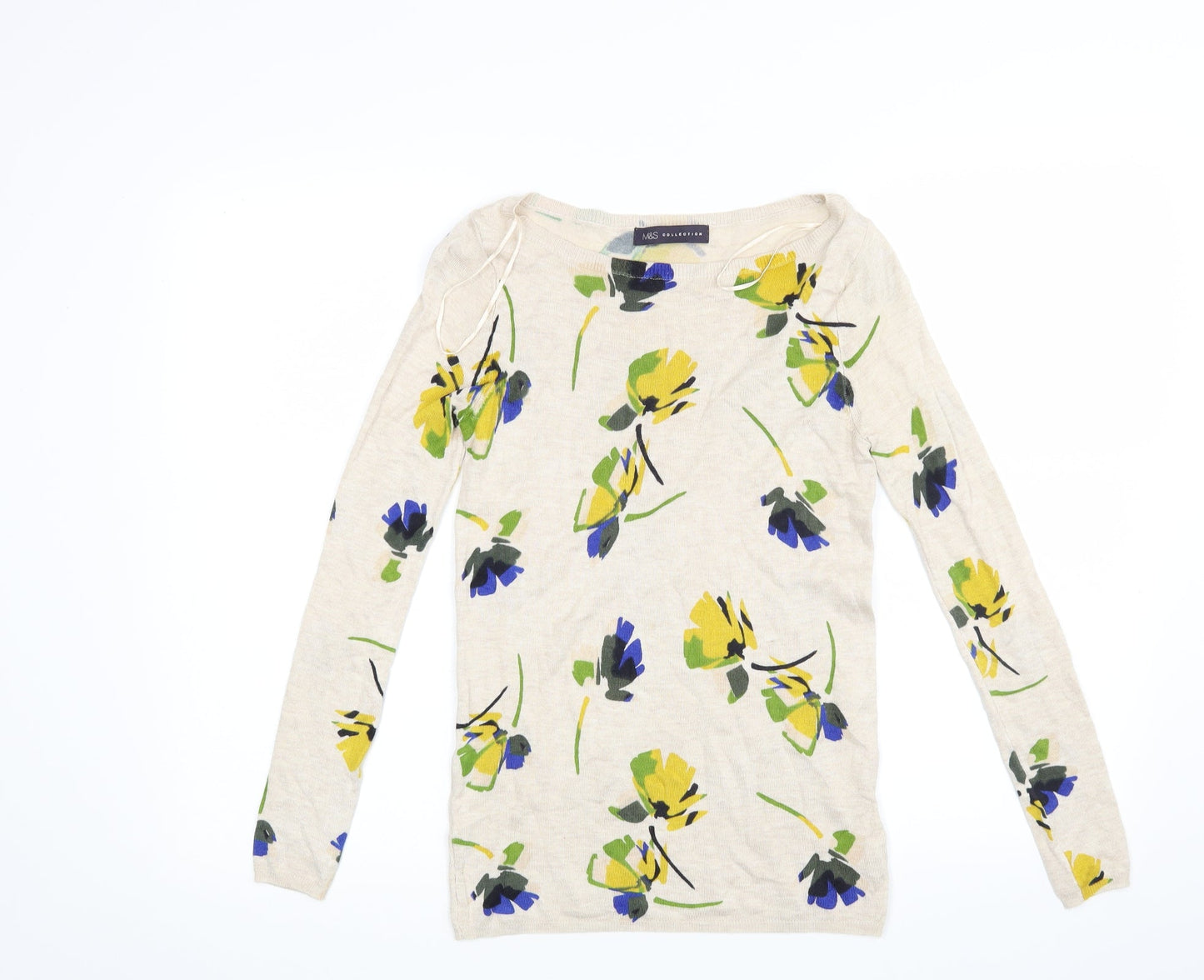 Marks and Spencer Womens Beige Floral Knit Pullover Jumper Size 8