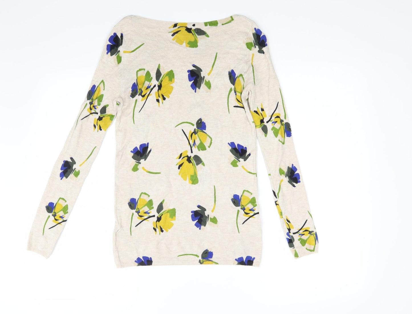 Marks and Spencer Womens Beige Floral Knit Pullover Jumper Size 8