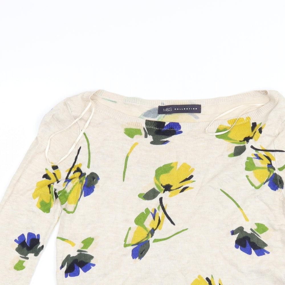 Marks and Spencer Womens Beige Floral Knit Pullover Jumper Size 8