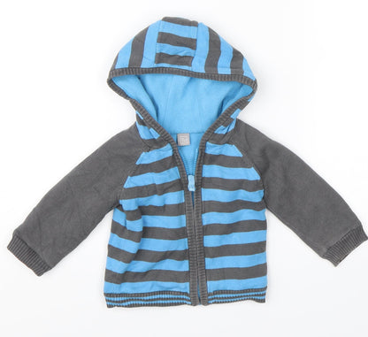 Additional front view of Tu Baby Blue Striped Full Zip Jumper, size 6-9, Months
