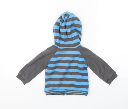 Back view of Tu Baby Blue Striped Full Zip Jumper, size 6-9, Months