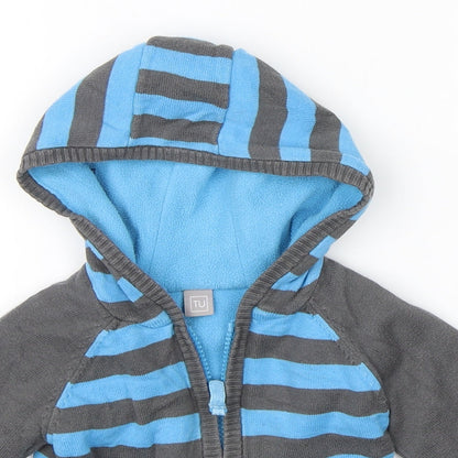 Close-up detail of Tu Baby Blue Striped Full Zip Jumper, size 6-9, Months