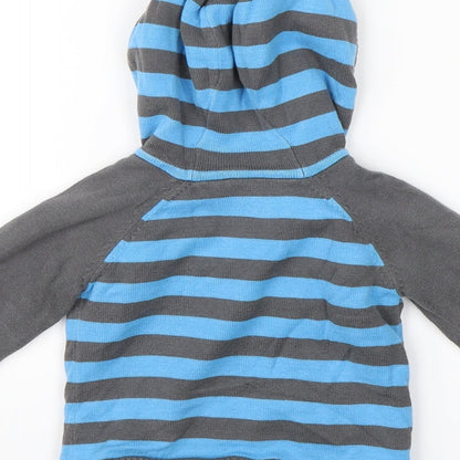 Brand and care label for Tu Baby Blue Striped Full Zip Jumper, size 6-9, Months