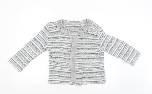 Per Una Girls Grey Striped  Cardigan Jumper Size M