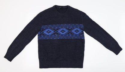 Preloved Gap Mens Blue Geometric  Pullover Jumper Size XS - Front