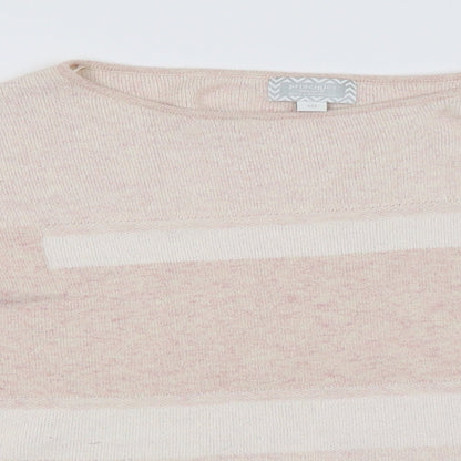 Close-up detail of Principles women’s pink striped jumper, size UK 10