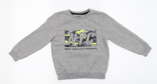 Primark Boys Grey   Henley Jumper Size 6-7 Years  - Writing on top