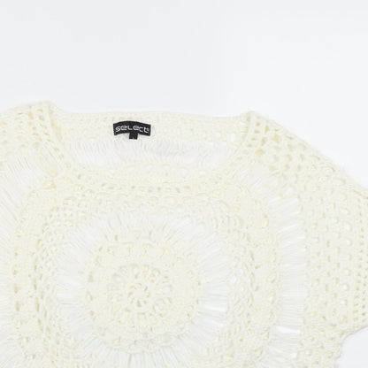 Preloved Select Womens White  Knit Pullover Jumper Size L - Detail