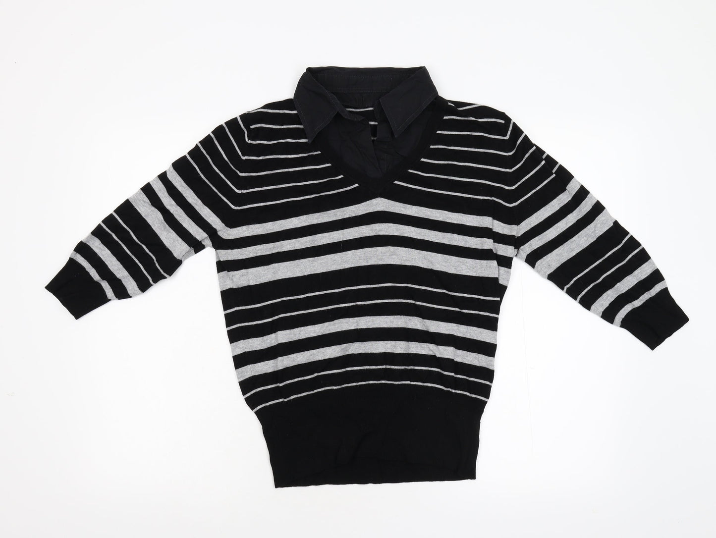 Preworn Womens Black Striped Knit Pullover Jumper Size M