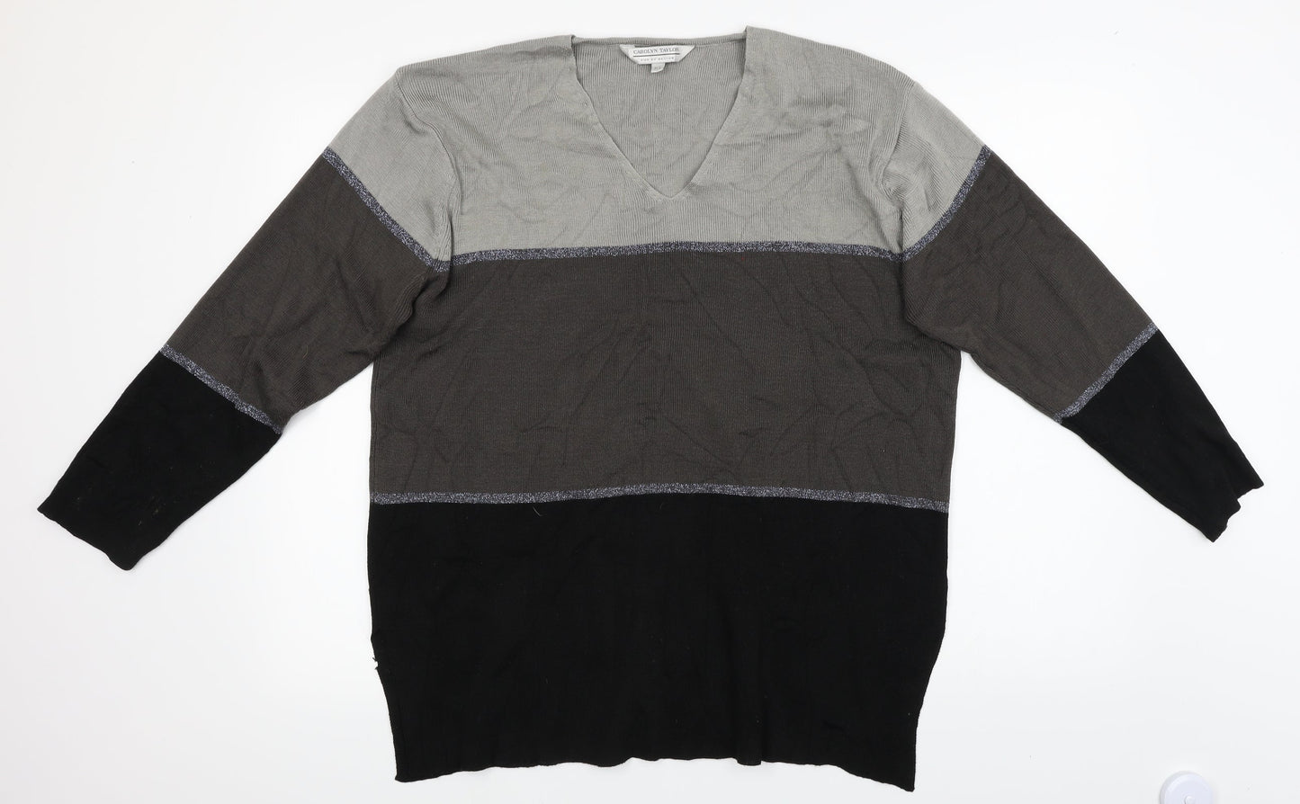 Carolyn Taylor Mens Grey Striped  Pullover Jumper Size L