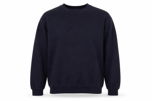 Front view of Easy men’s blue jersey pullover sweatshirt, size L