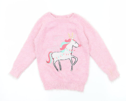 Ilovegirlswear Girls Pink  Knit Pullover Jumper Size 5 Years  - Unicorn