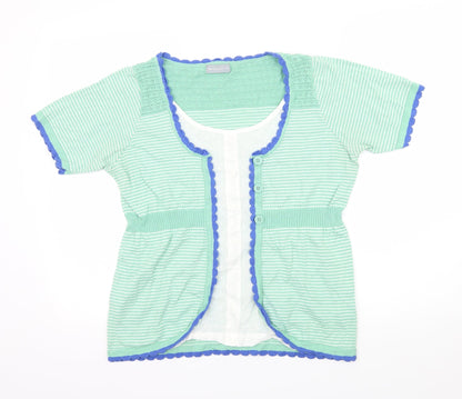 Per Una Womens Green Striped Knit Basic Blouse Size 16