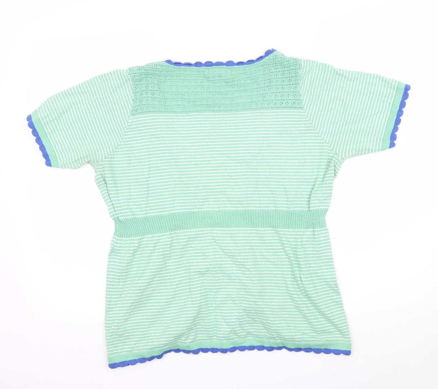 Per Una Womens Green Striped Knit Basic Blouse Size 16