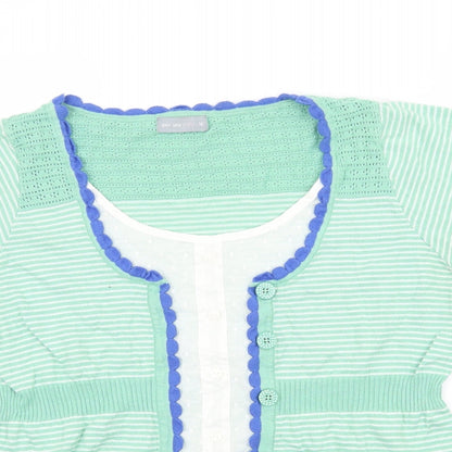 Per Una Womens Green Striped Knit Basic Blouse Size 16