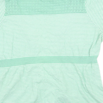 Per Una Womens Green Striped Knit Basic Blouse Size 16