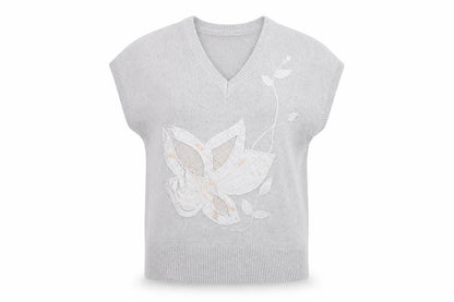nicolucci Womens Grey Floral  Pullover Jumper Size S