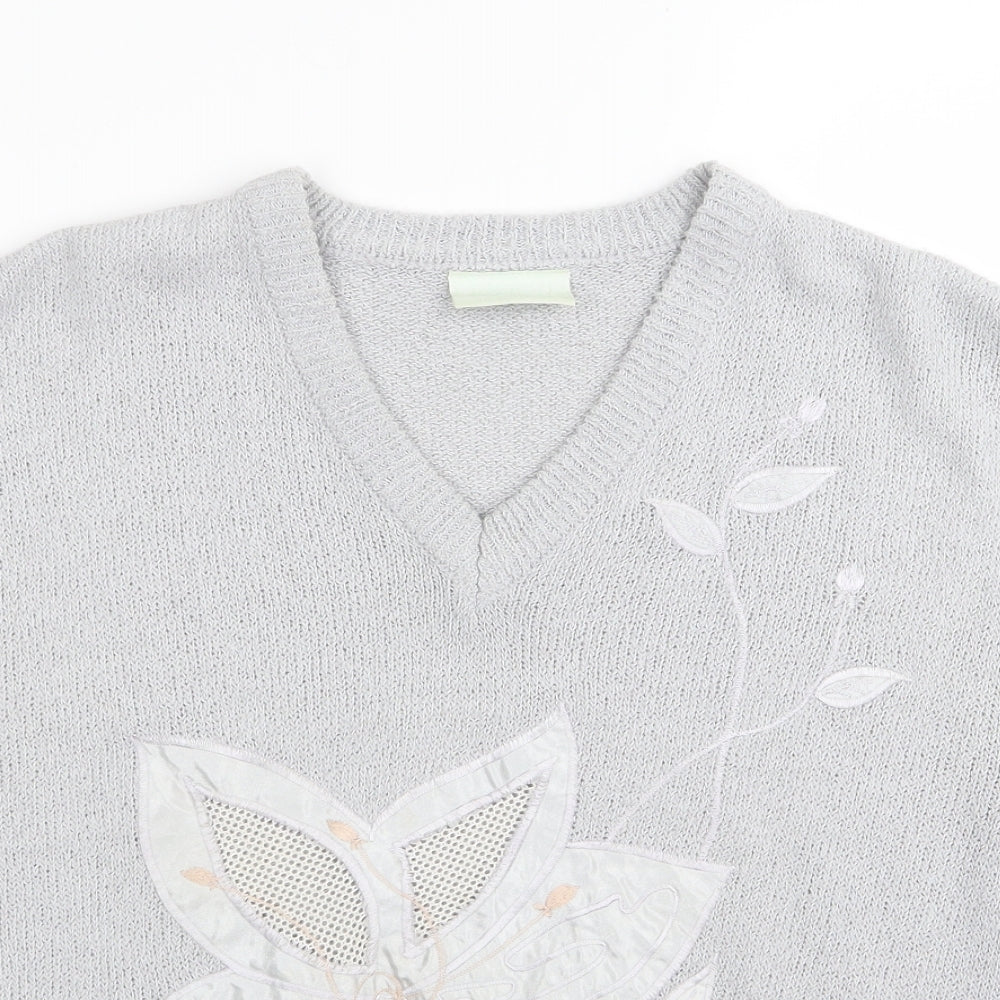 nicolucci Womens Grey Floral  Pullover Jumper Size S