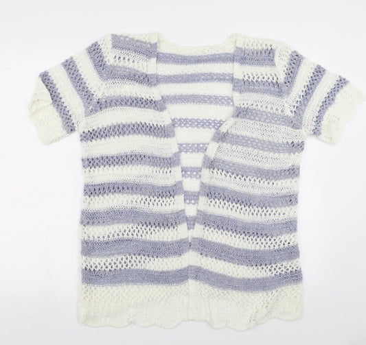 Matalan Womens White Striped  Cardigan Jumper Size 6