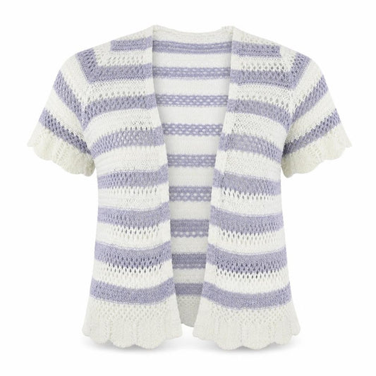 Matalan Womens White Striped  Cardigan Jumper Size 6