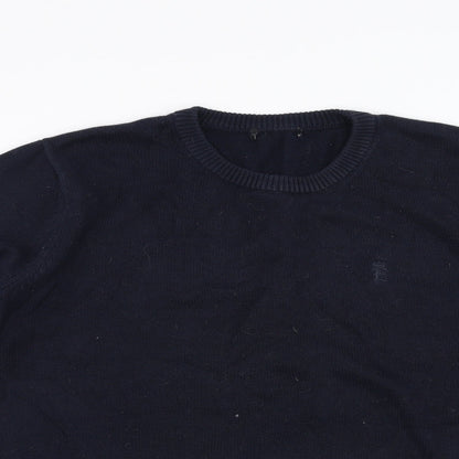 Close-up detail of Easy men’s blue jumper, size L