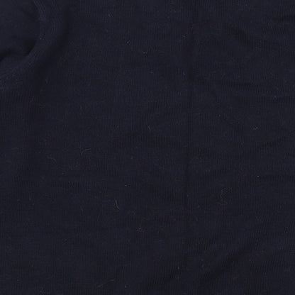 Brand and care label for Easy men’s blue jumper, size L