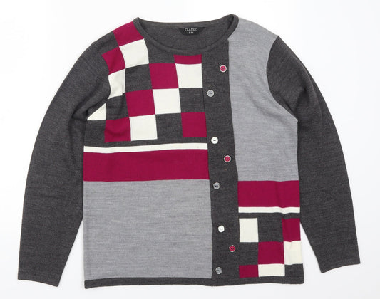 Classic Womens Grey Geometric  Pullover Jumper Size S  - Pink