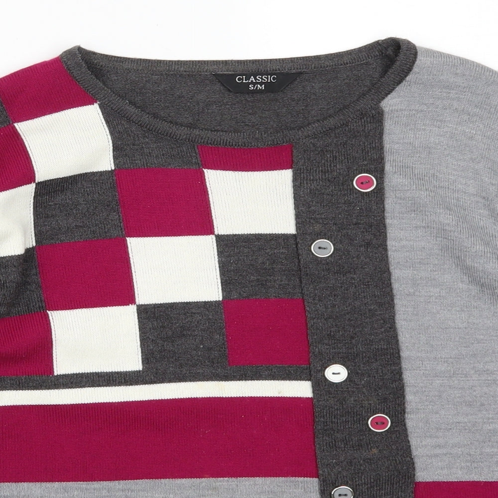 Classic Womens Grey Geometric  Pullover Jumper Size S  - Pink